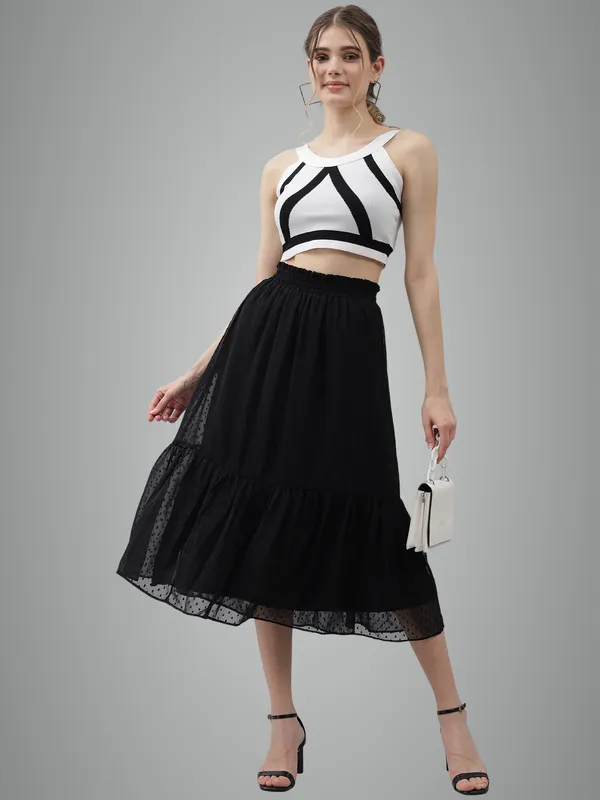 Black_Georgette__Midi_Length_Ruffle_With_Inner_Lining_Skirt_For_Women_&_Girls