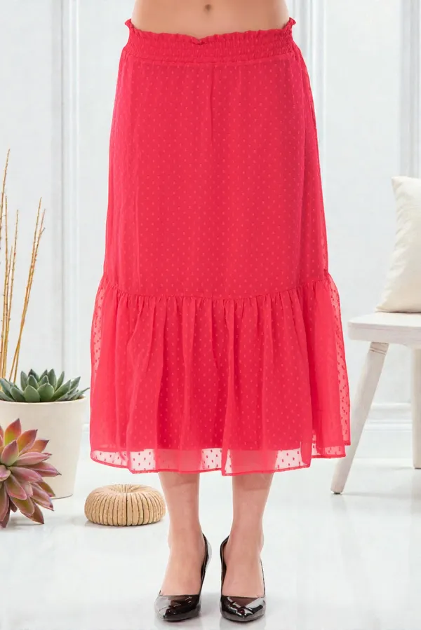 Peach_Georgette_Midi_Length_Ruffle_With_Inner_Lining_Skirt_For_Women_&_Girls