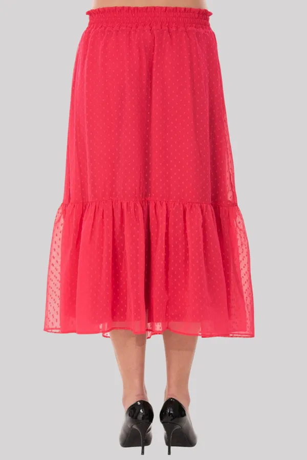 Peach_Georgette_Midi_Length_Ruffle_With_Inner_Lining_Skirt_For_Women_&_Girls