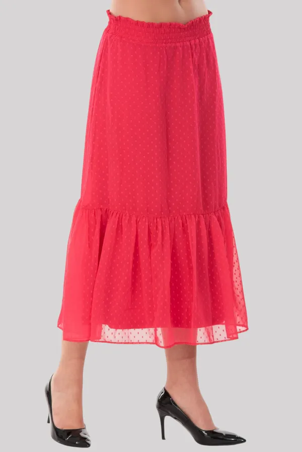 Peach_Georgette_Midi_Length_Ruffle_With_Inner_Lining_Skirt_For_Women_&_Girls