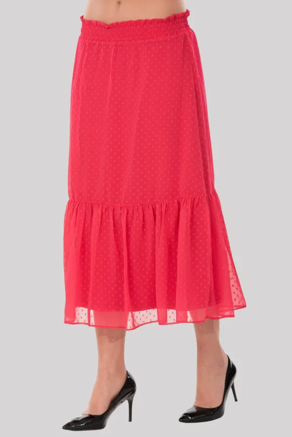 Peach_Georgette_Midi_Length_Ruffle_With_Inner_Lining_Skirt_For_Women_&_Girls