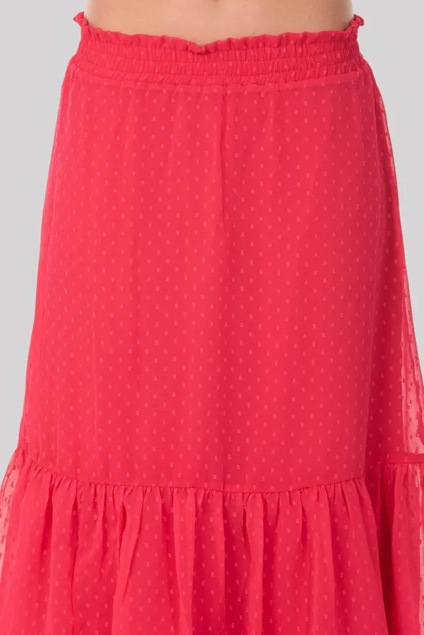 Peach_Georgette_Midi_Length_Ruffle_With_Inner_Lining_Skirt_For_Women_&_Girls