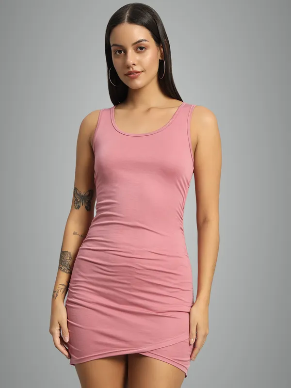 Light_Pink_Cotton_Blend_Solid_Sleeveless_Stretchable_Wrap_Bodycon_Dress_For_Women_&_Girls