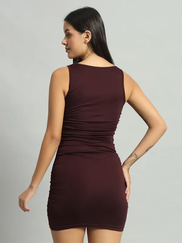 Wine_Cotton_Blend_Solid_Sleeveless_Stretchable_Wrap_Bodycon_Dress_For_Women_&_Girls