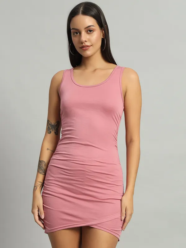 Light_Pink_Cotton_Blend_Solid_Sleeveless_Stretchable_Wrap_Bodycon_Dress_For_Women_&_Girls