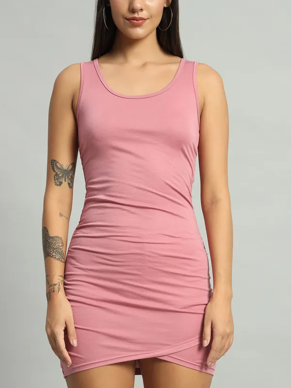 Light_Pink_Cotton_Blend_Solid_Sleeveless_Stretchable_Wrap_Bodycon_Dress_For_Women_&_Girls