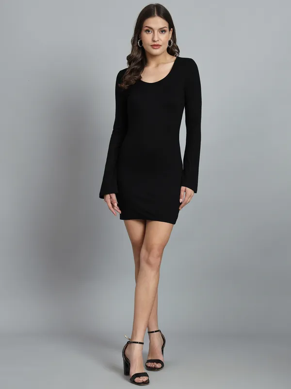 Black_Cotton_Blend_Solid_Full_Sleeve_Stretchable_Bodycon_Dress_For_Women_&_Girls