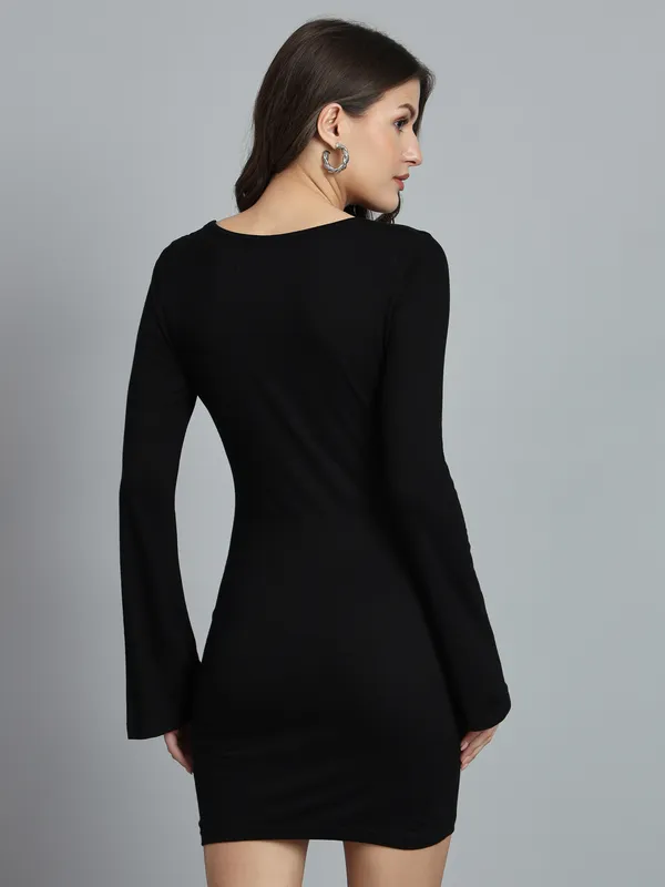 Black_Cotton_Blend_Solid_Full_Sleeve_Stretchable_Bodycon_Dress_For_Women_&_Girls