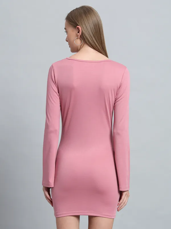 Light_Pink_Cotton_Blend_Solid_Full_Sleeve_Stretchable_Bodycon_Dress_For_Women_&_Girls