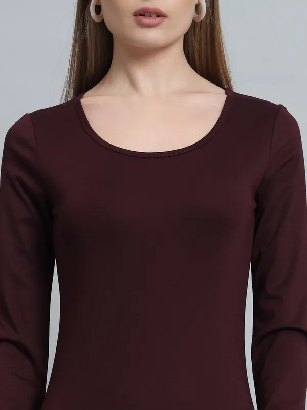 Wine_Cotton_Blend_Solid_Full_Sleeve_Stretchable_Bodycon_Dress_For_Women_&_Girls
