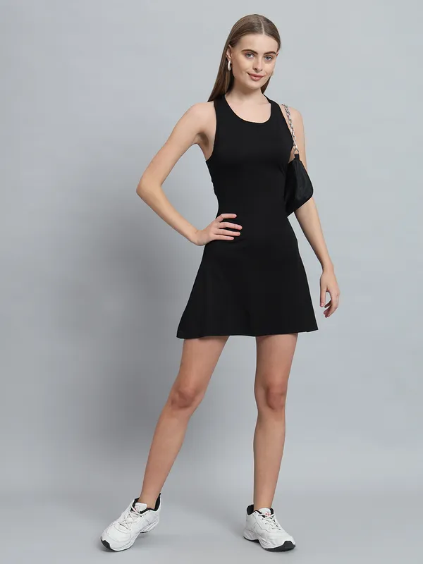 Black_Cotton_Blend_Solid_Sleeveless_Stretchable_Skater_Dress_For_Women_&_Girls
