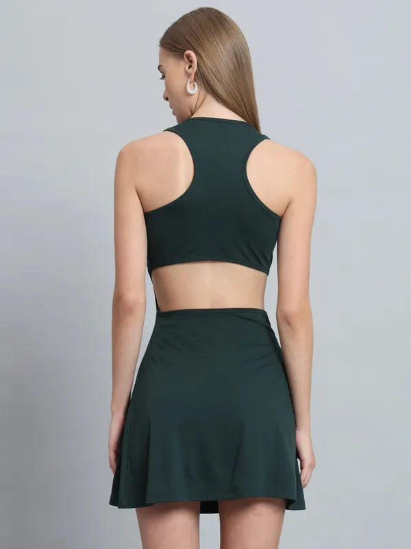 Bottle_Green_Cotton_Blend_Solid_Sleeveless_Stretchable_Skater_Dress_For_Women_&_Girls