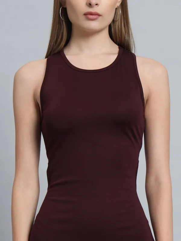 Wine_Cotton_Blend_Solid_Sleeveless_Stretchable_Skater_Dress_For_Women_&_Girls
