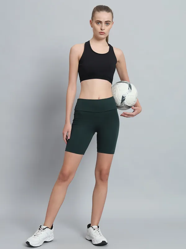 Bottle_Green_Bikerbabe_With_Broad_Waistband_Shorts_For_Women_&_Girls