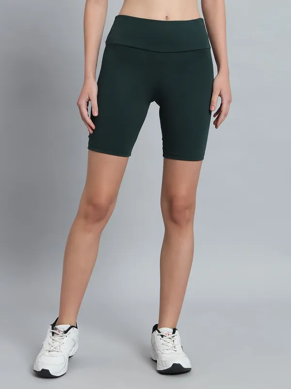 Bottle_Green_Bikerbabe_With_Broad_Waistband_Shorts_For_Women_&_Girls