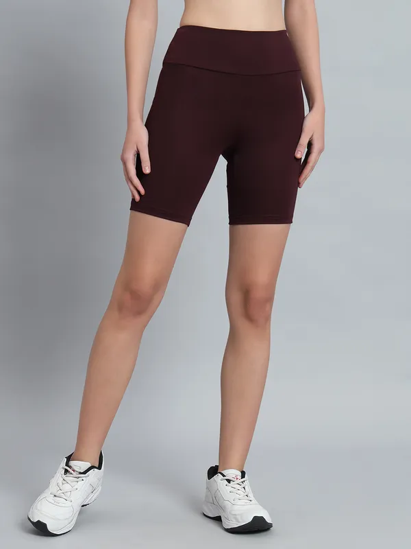 Wine_Bikerbabe_With_Broad_Waistband_Shorts_For_Women_&_Girls