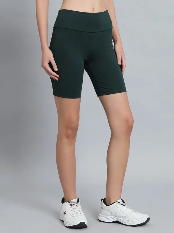 Bottle_Green_Bikerbabe_With_Broad_Waistband_Shorts_For_Women_&_Girls