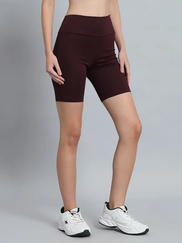 Wine_Bikerbabe_With_Broad_Waistband_Shorts_For_Women_&_Girls