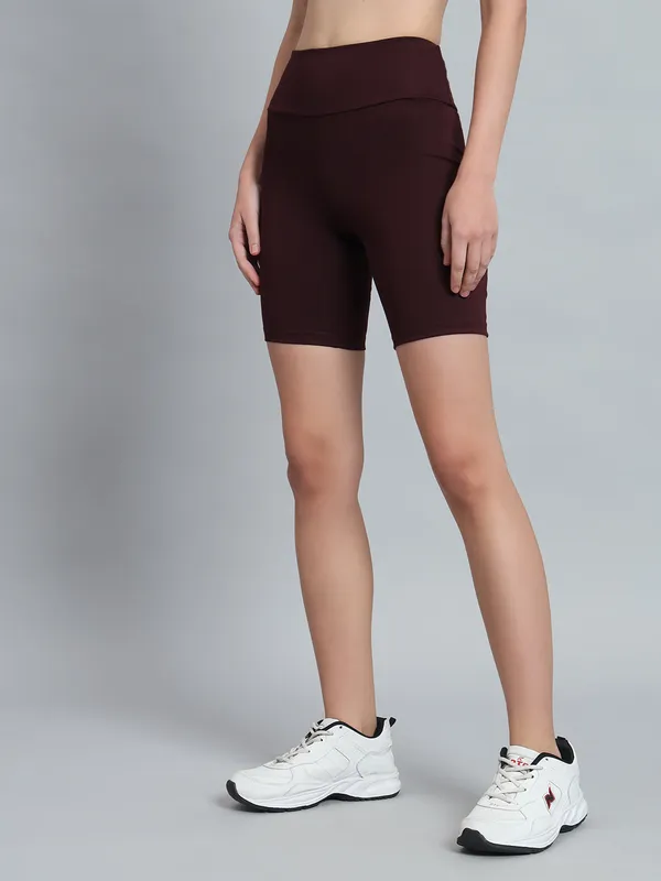 Wine_Bikerbabe_With_Broad_Waistband_Shorts_For_Women_&_Girls