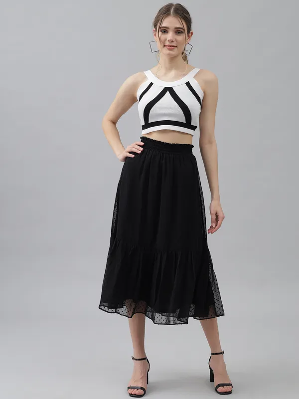 Black_Georgette__Midi_Length_Ruffle_With_Inner_Lining_Skirt_For_Women_&_Girls