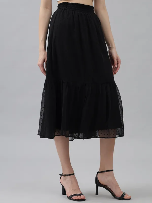 Black_Georgette__Midi_Length_Ruffle_With_Inner_Lining_Skirt_For_Women_&_Girls