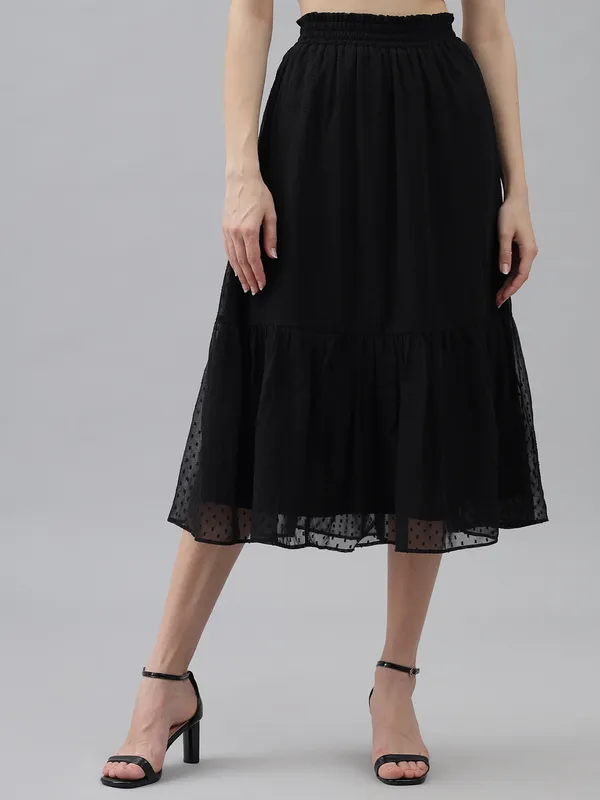 Black_Georgette__Midi_Length_Ruffle_With_Inner_Lining_Skirt_For_Women_&_Girls