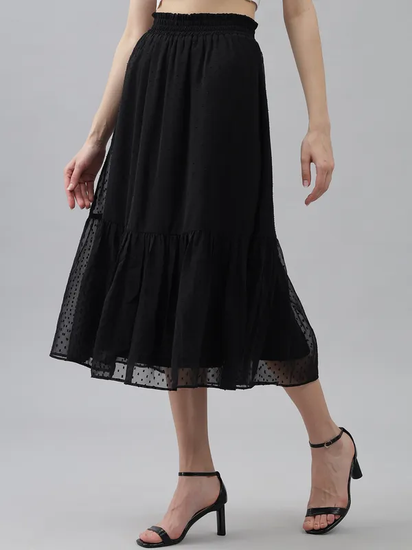 Black_Georgette__Midi_Length_Ruffle_With_Inner_Lining_Skirt_For_Women_&_Girls