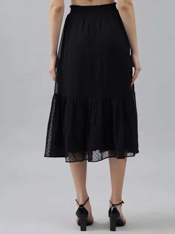 Black_Georgette__Midi_Length_Ruffle_With_Inner_Lining_Skirt_For_Women_&_Girls
