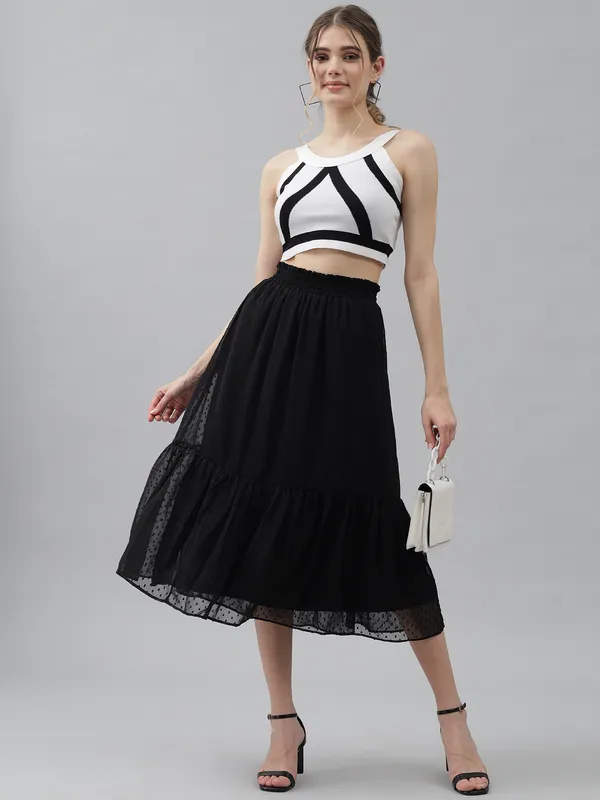 Black_Georgette__Midi_Length_Ruffle_With_Inner_Lining_Skirt_For_Women_&_Girls