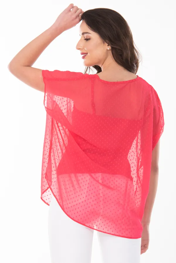 Peach_V-Neck_Sheer_Dobby_Dot_Tunic_Top_For_Women_&_Girls