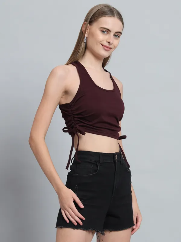 Wine_Deep_U-Neck_Sleeveless_Crop_Top_For_Women_&_Girls