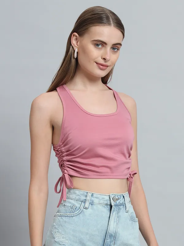 Light_Pink_Deep_U-Neck_Sleeveless_Crop_Top_For_Women_&_Girls