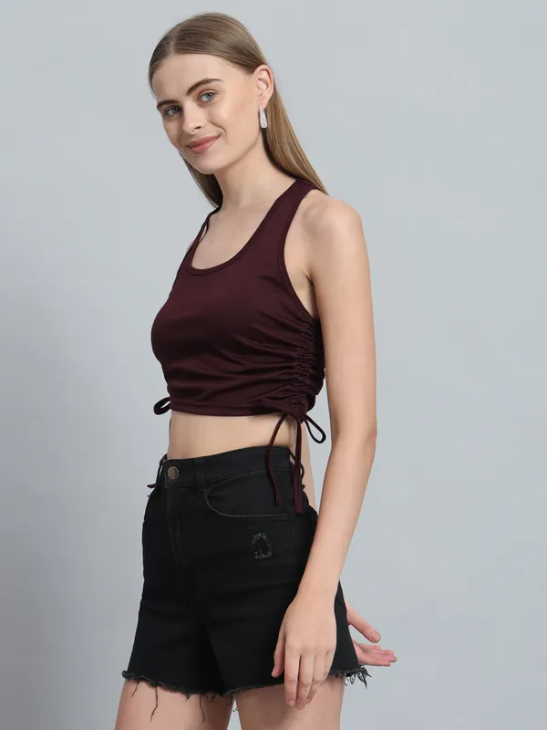 Wine_Deep_U-Neck_Sleeveless_Crop_Top_For_Women_&_Girls