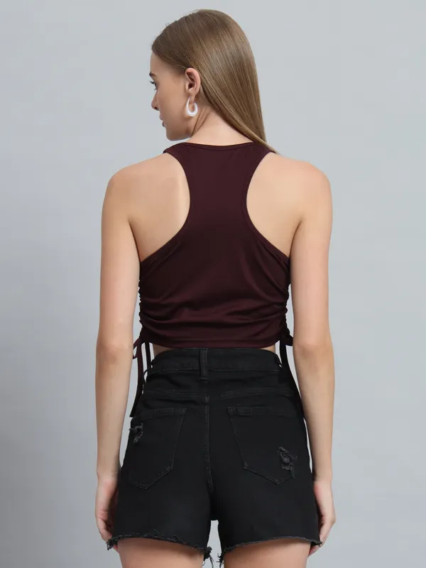 Wine_Deep_U-Neck_Sleeveless_Crop_Top_For_Women_&_Girls