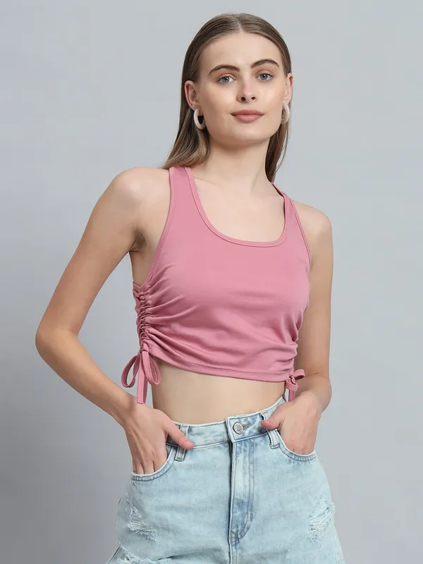 Light_Pink_Deep_U-Neck_Sleeveless_Crop_Top_For_Women_&_Girls