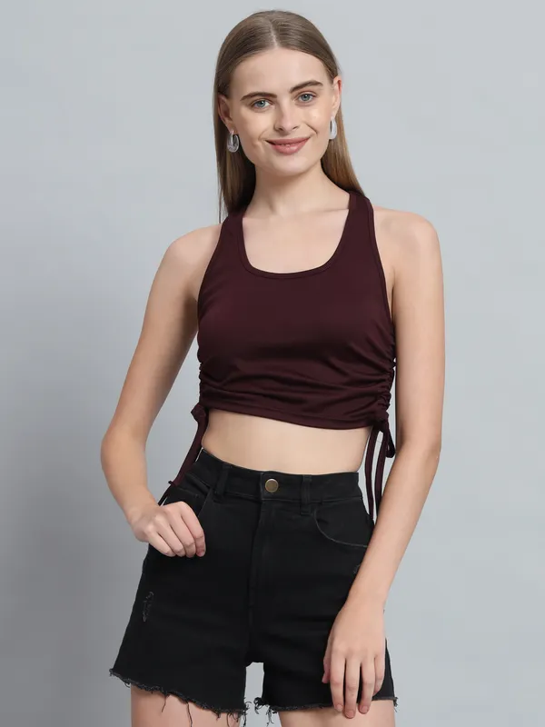 Wine_Deep_U-Neck_Sleeveless_Crop_Top_For_Women_&_Girls