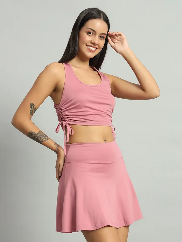 Light_Pink_Champ_Top_And_Mini_Flare_With_Inner_Short_Cord_Set_For_Women_&_Girls