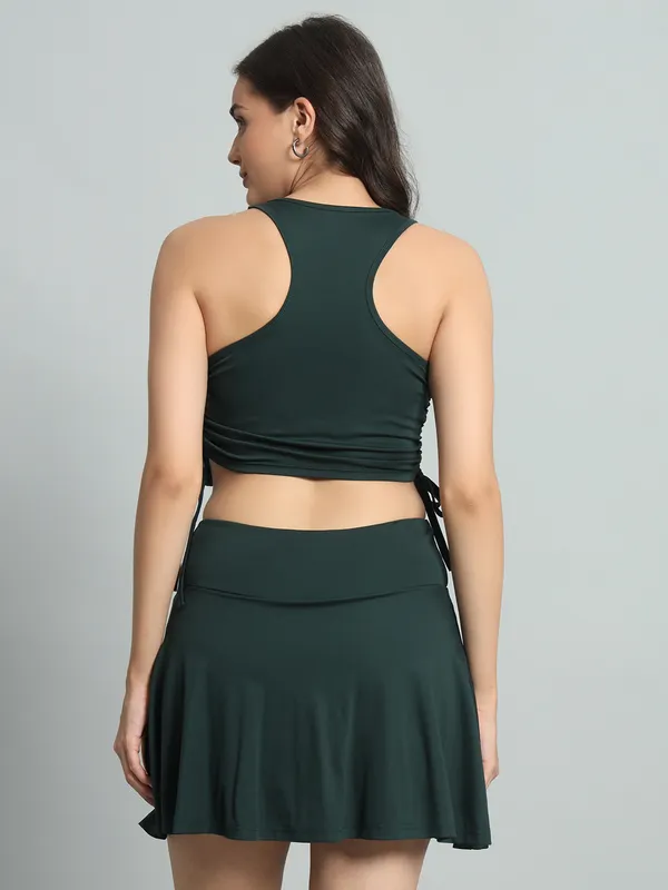 Bottle_Green_Champ_Top_And_Mini_Flare_With_Inner_Short_Cord_Set_For_Women_&_Girls