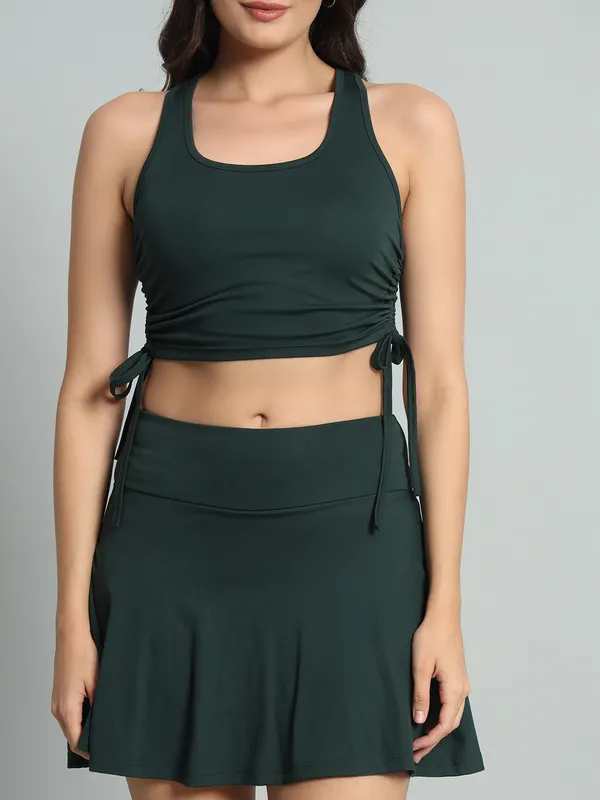 Bottle_Green_Champ_Top_And_Mini_Flare_With_Inner_Short_Cord_Set_For_Women_&_Girls
