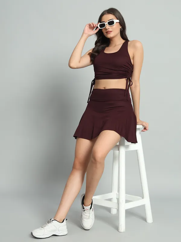 Wine_Champ_Top_And_Mini_Flare_With_Inner_Short_Cord_Set_For_Women_&_Girls