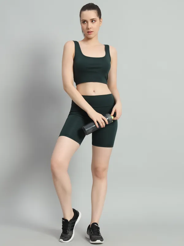 Bottle_Green_Sunny_Top_And_Bikerbabe_Shorts_Cord_Set_For_Women_&_Girls