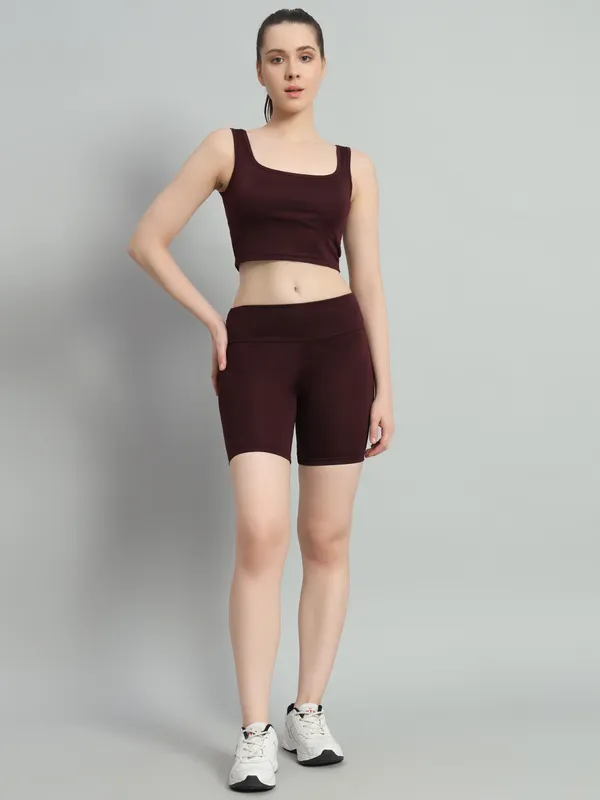 Wine_Top_And_Bikerbabe_Shorts_Cord_Set_For_Women_&_Girls
