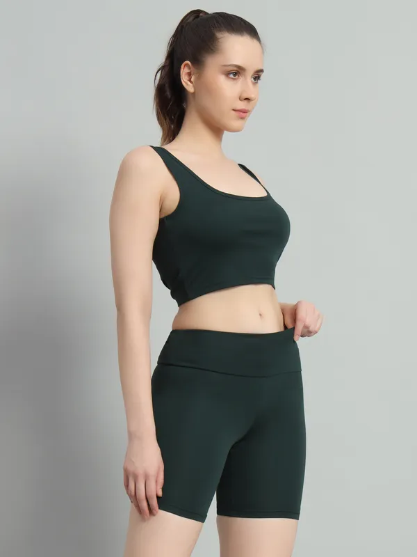 Bottle_Green_Sunny_Top_And_Bikerbabe_Shorts_Cord_Set_For_Women_&_Girls