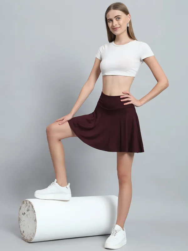 Wine_Mini_Flare_With_Inner_Short_Mini_Skirt_For_Women_&_Girls