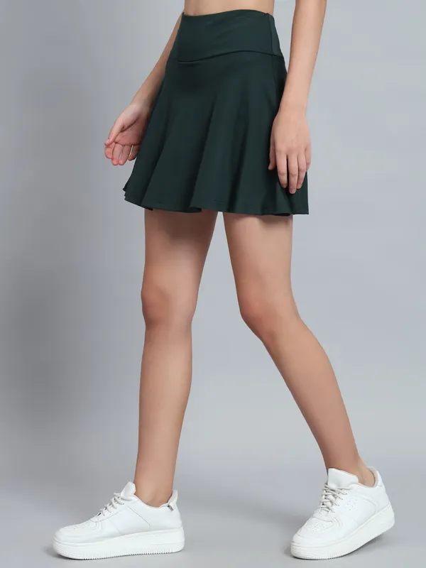 Bottle_Green_Mini_Flare_With_Inner_Short_Mini_Skirt_For_Women_&_Girls