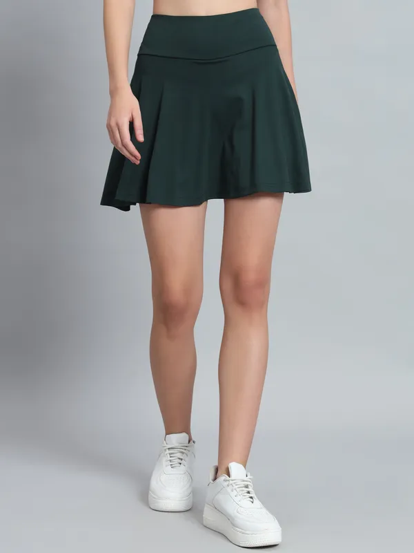 Bottle_Green_Mini_Flare_With_Inner_Short_Mini_Skirt_For_Women_&_Girls