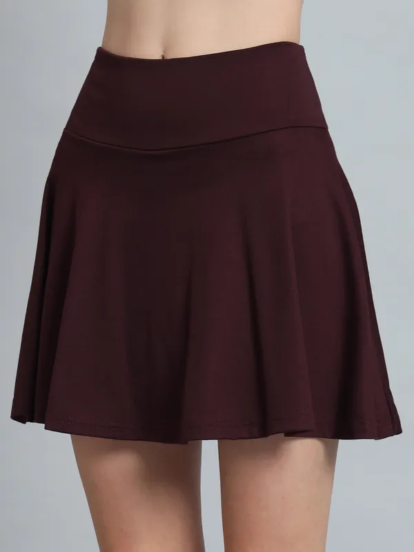 Wine_Mini_Flare_With_Inner_Short_Mini_Skirt_For_Women_&_Girls
