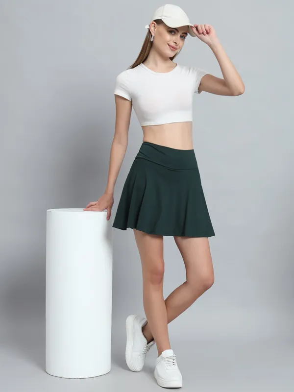 Bottle_Green_Mini_Flare_With_Inner_Short_Mini_Skirt_For_Women_&_Girls