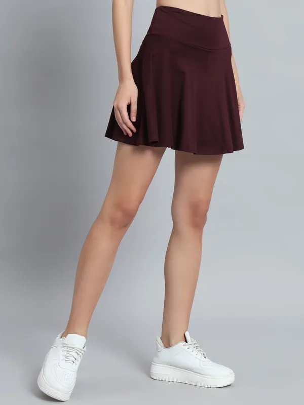 Wine_Mini_Flare_With_Inner_Short_Mini_Skirt_For_Women_&_Girls