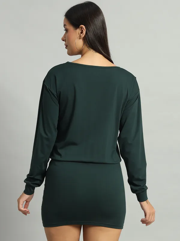 Green_Cotton_Blend_Solid_Shift_Dress_For_Women_&_Girls